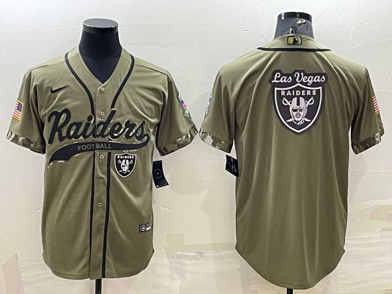 Mens Las Vegas Raiders Olive Salute to Service Team Big Logo Cool Base Stitched Baseball Jersey